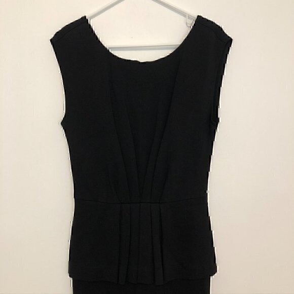 TAYLOR Solid Black Pleated Gathered Sleeveless Ponte Knit Peplum Sheath Dress 6 - Picture 3 of 12